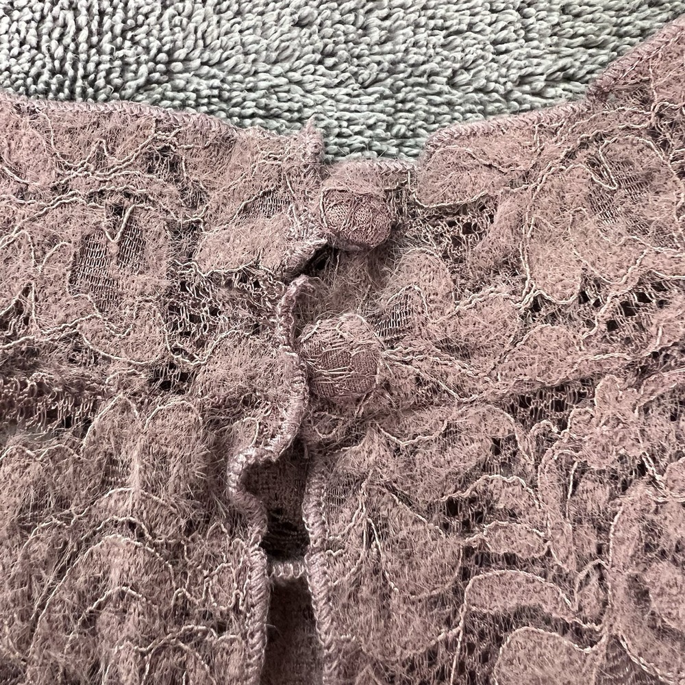 LULUS Fuzzy Ruched Lacey Purple Top Long Sleeve Women Large Coquette Cottagecore - Picture 6 of 16